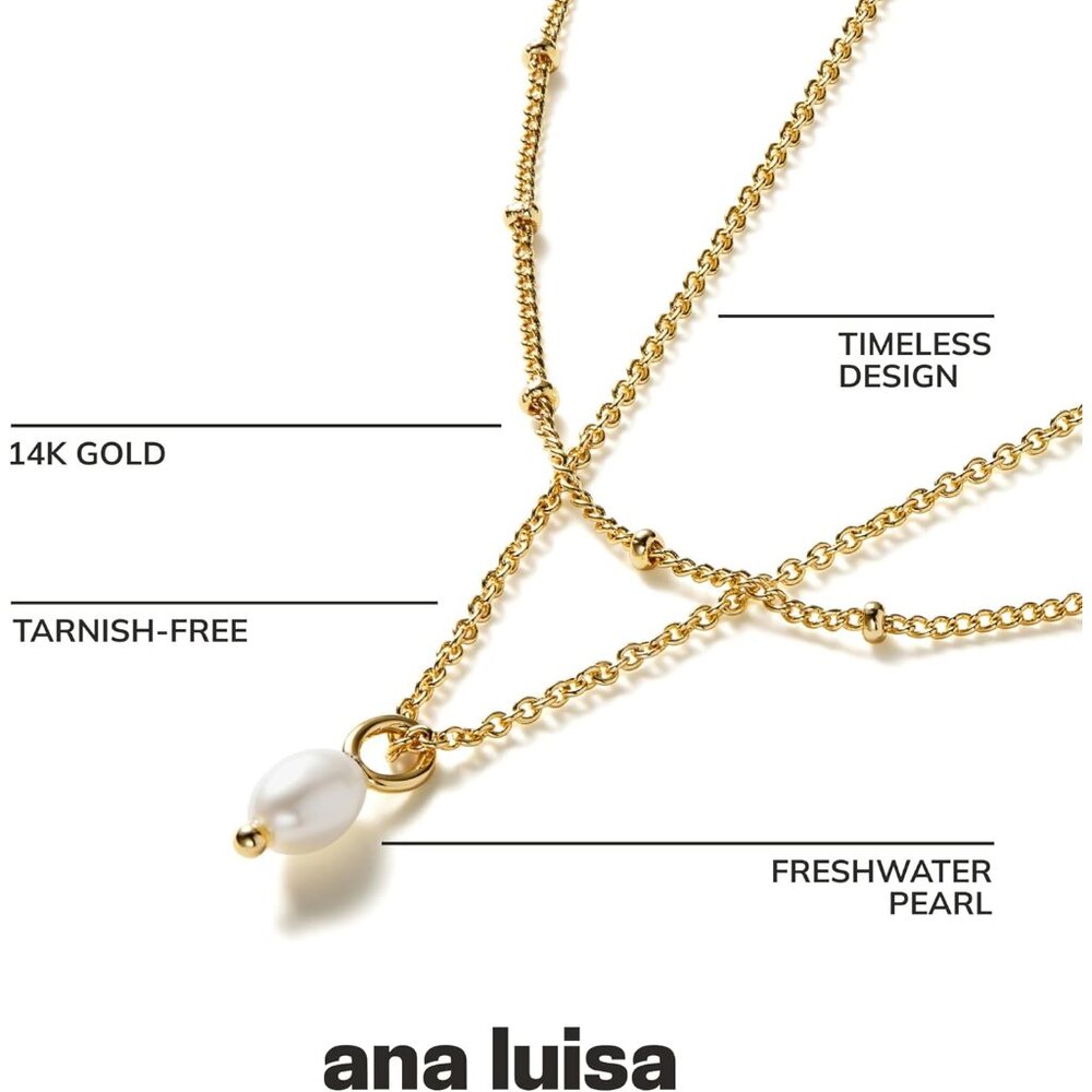 Women’s 14K Gold Plated Layered Necklace Set with Freshwater Pearls - Hypoallerg - Picture 4 of 7